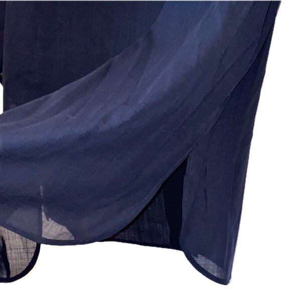 THEORY Airy Shirt Sheer Navy Blue Womens Sz P Button-up Notch Collar Hi-Lo Hem - Picture 8 of 10